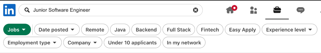 LinkedIn job search filters